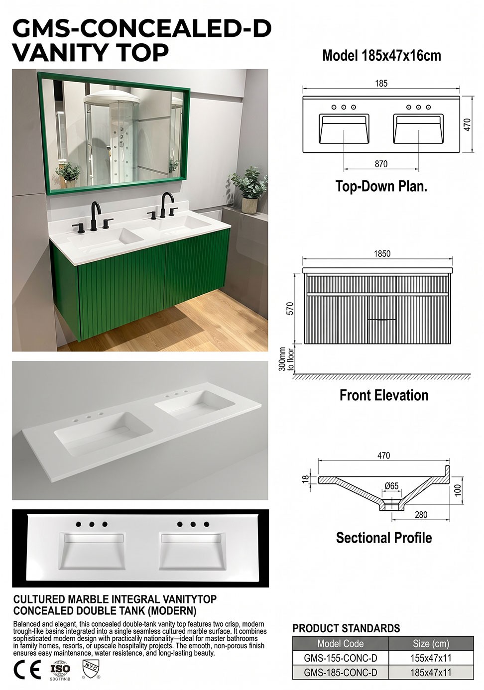 Cultured Marble Vanity Top Manufacturer in Turkey | Maryfass